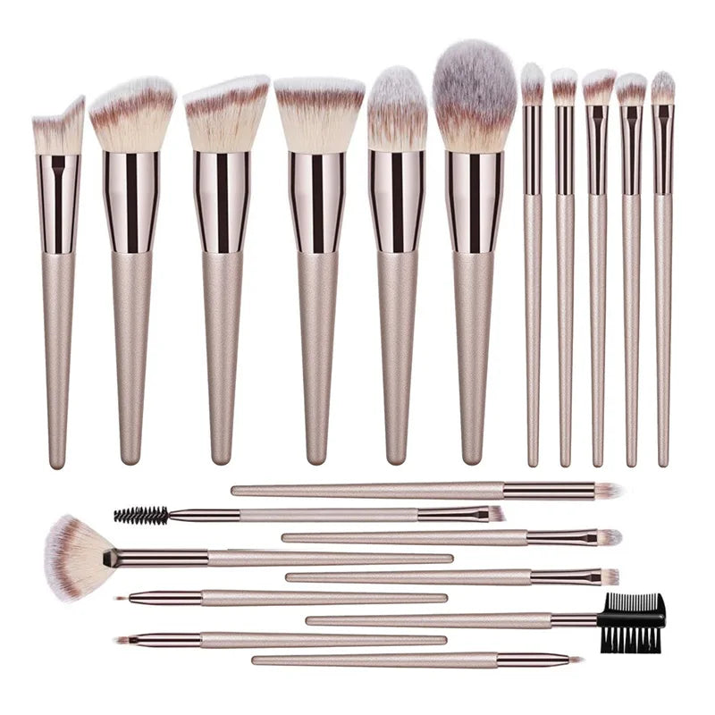 Champagne Makeup Brushes Set - 14 Piece Professional Synthetic Hair Cosmetic Brush Collection