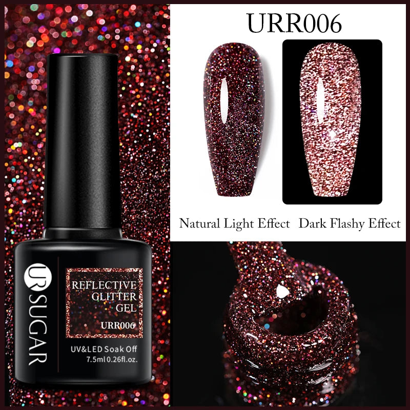 UR SUGAR 7.5ml Reflective Glitter Gel - Pink Sequins Nail Polish Semi-Permanent
