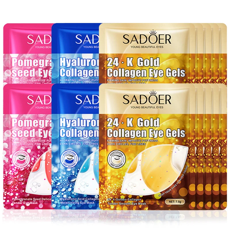 SADOER 24K Gold Crystal Collagen Eye Mask - Anti Dark Circles Removal Eyes Bags Moisturizing