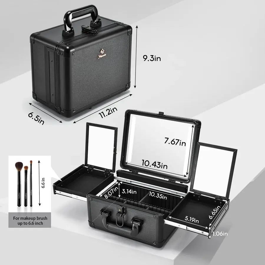 11 inch Travel Makeup Train Case with LED Mirror - 3 Color Adjustable Brightness