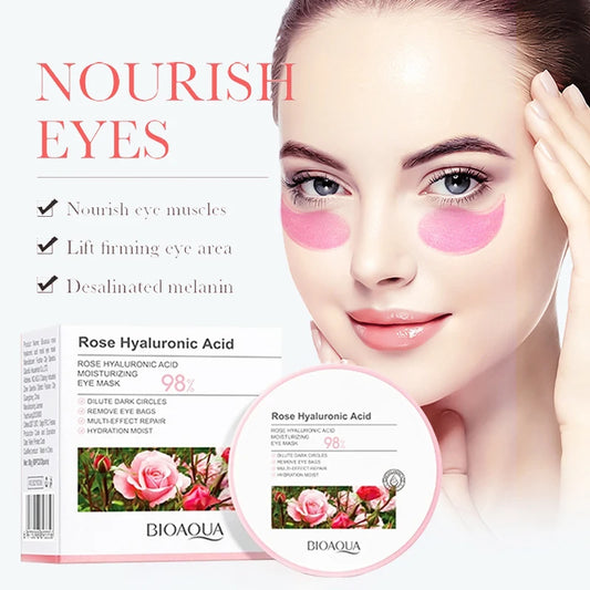 60pcs BIOAQUA Rose Hyaluronic Acid Eye Mask - Anti Dark Circles Eye Bags Moisturizing Firming