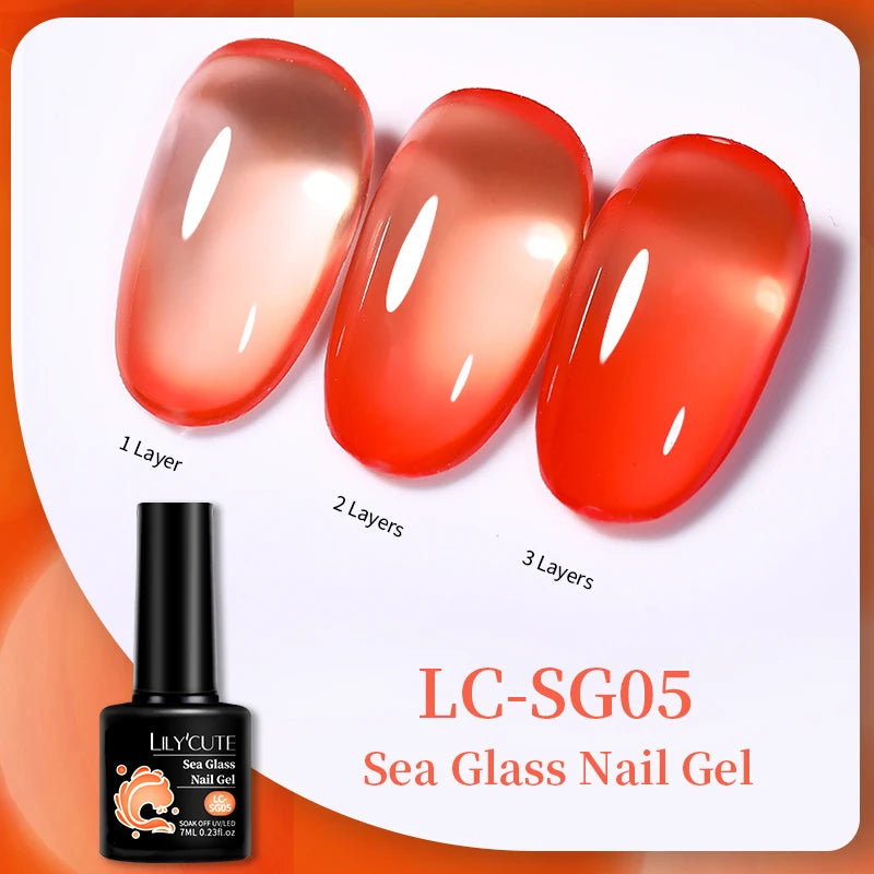 LILYCUTE 7ML Jelly Amber Gel Nail Polish - Semi Permanent UV Gel with Leopard Pattern Effect