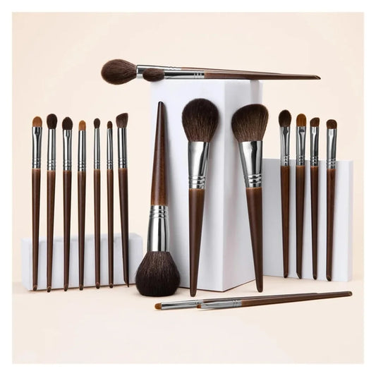 Natural Goat Hair Makeup Brush Set - 14 Piece Professional Collection with Case