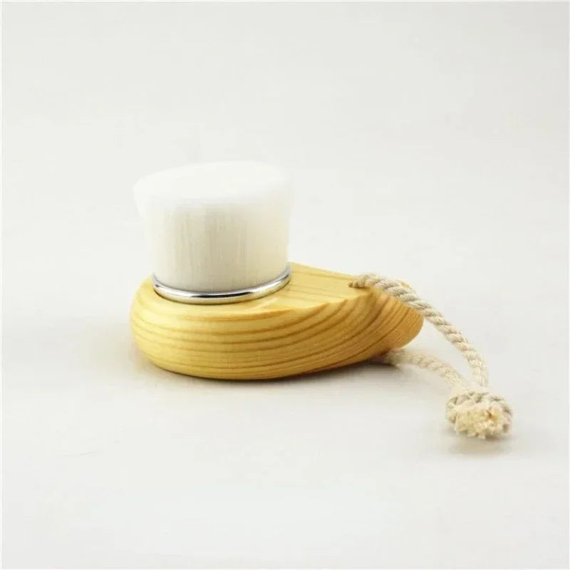 Wood Handle Facial Cleansing Brush - Manual Soft Silicone Face Massager for Pore Cleaning