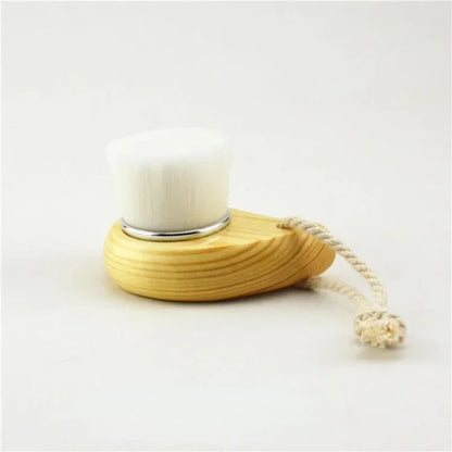Wood Handle Facial Cleansing Brush - Manual Soft Silicone Face Massager for Pore Cleaning