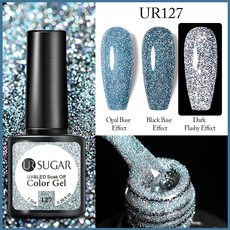 UR SUGAR 7.5ml Reflective Glitter Gel - Pink Sequins Nail Polish Semi-Permanent