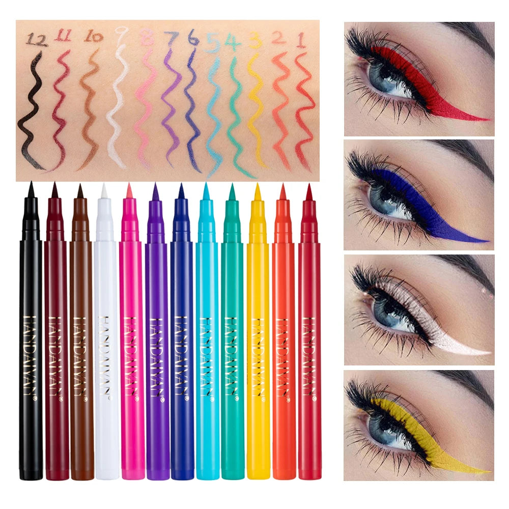 Waterproof Rainbow Matte Colorful Liquid Eye Liner Pencil - White Pink Long-Lasting