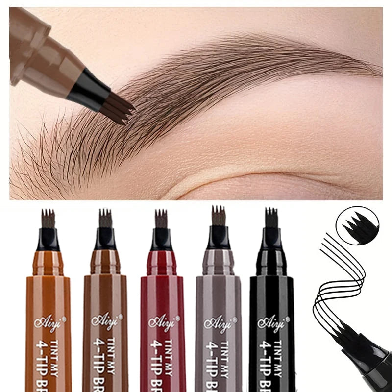 5 Colors Eyebrow Pen Waterproof - 4 Split Tip Tattoo Pen Liquid Black Makeup Pencil
