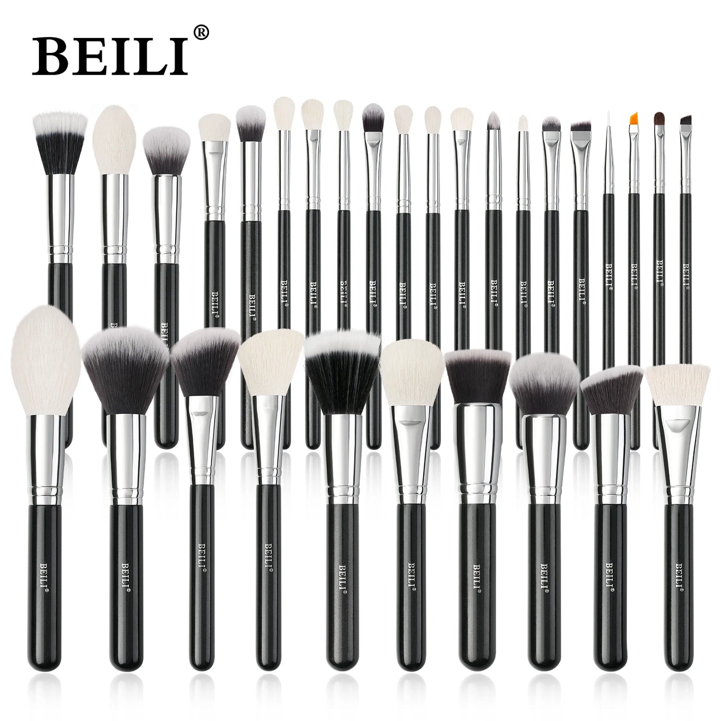 BEILI Black Makeup Brush Set - 30 Piece Professional Natural Goat Fiber Hair Set
