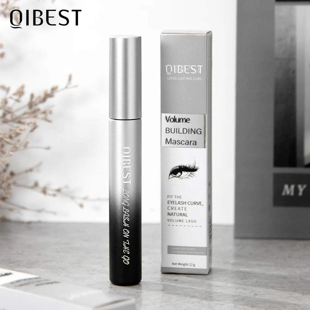 QIBEST New Black Mascara - Waterproof Lengthens Eyelashes 4D Silk Fiber Volume