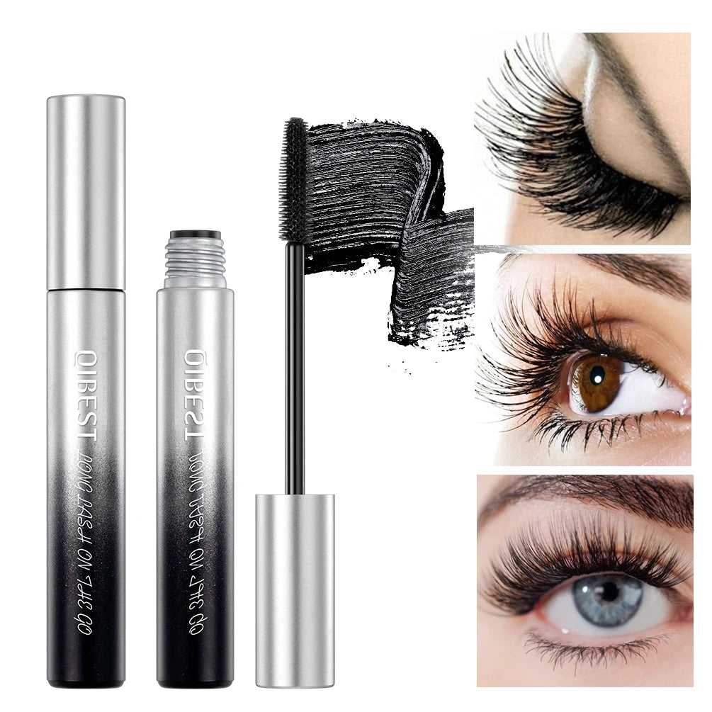 QIBEST New Black Mascara - Waterproof Lengthens Eyelashes 4D Silk Fiber Volume