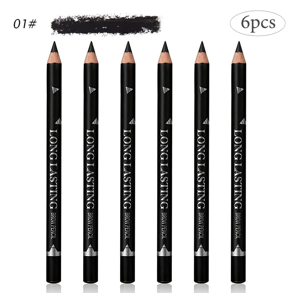 6 or 12 Piece Eye Brow Pencil Set - Waterproof Professional Natural Black Brown