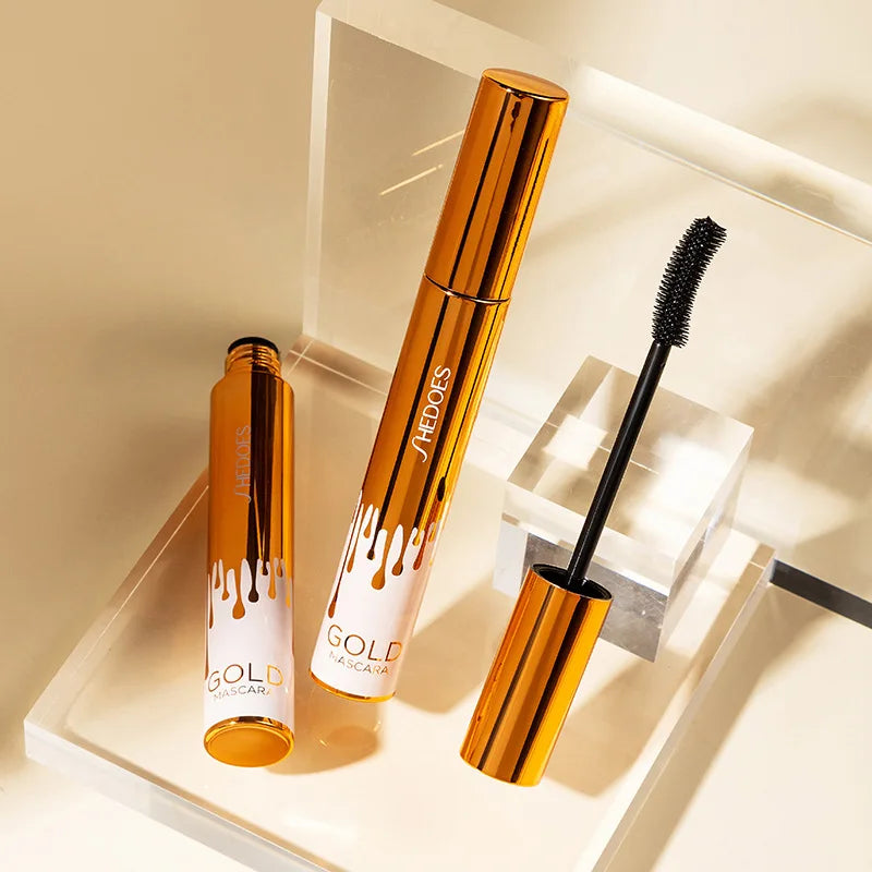 Thick Curly Eye Black Waterproof Mascara - Non Smudging Slim Durable Gold Color
