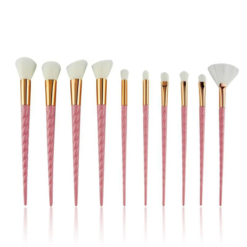 Unicorn Makeup Brushes Set - 10 Piece Glitter Foundation Powder Cosmetic Brush Set