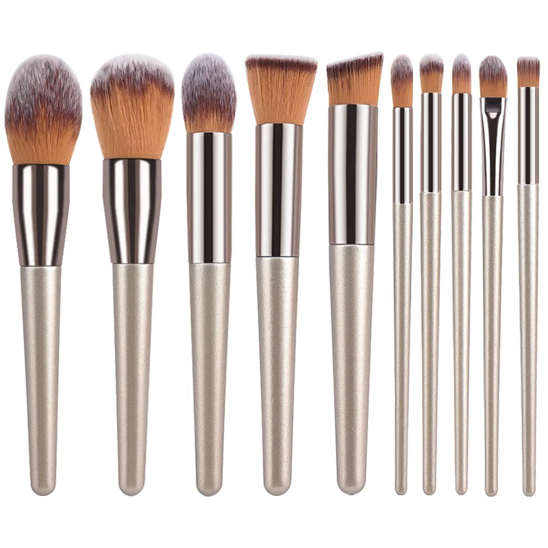 Champagne Makeup Brushes Set - 14 Piece Professional Synthetic Hair Cosmetic Brush Collection