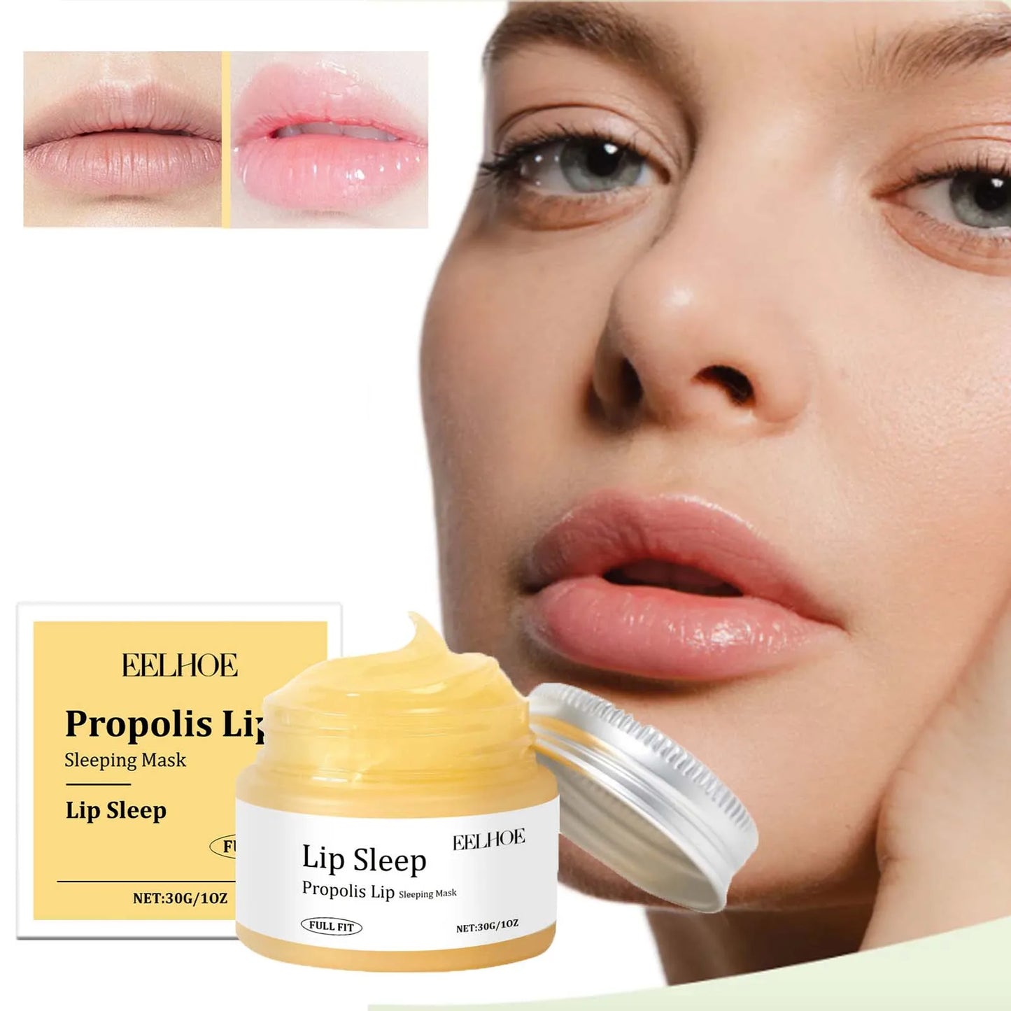 Propolis Lip Sleeping Mask - Exfoliating Moisturizing Overnight Treatment for Dry Chapped Lips