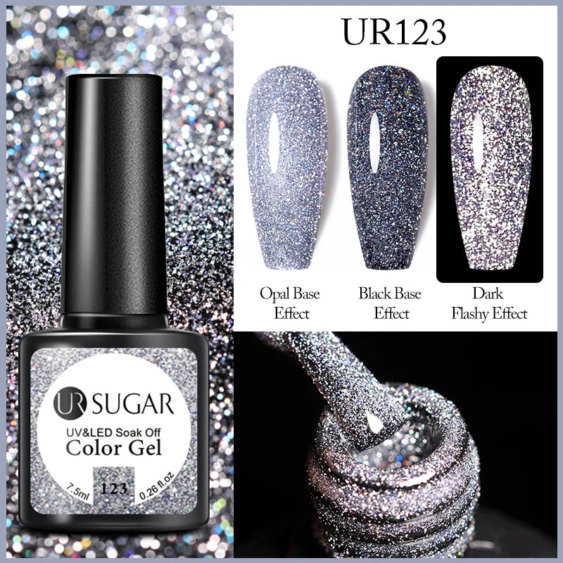 UR SUGAR 7.5ml Reflective Glitter Gel - Pink Sequins Nail Polish Semi-Permanent