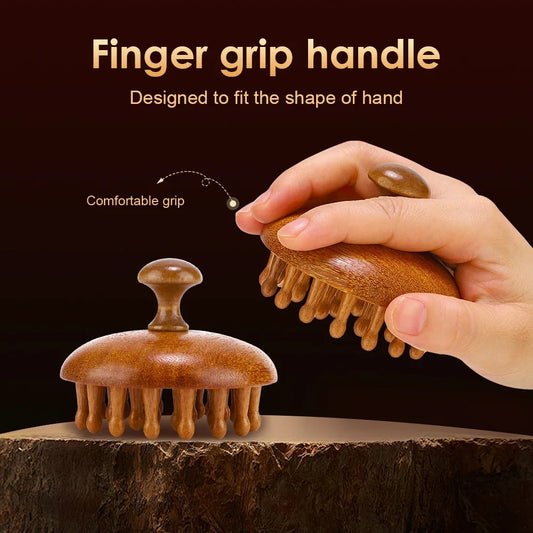 Sandalwood Massage Comb with Finger Ring - Anti-Static Scalp Massager and Guasha Tool