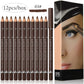 6 or 12 Piece Eye Brow Pencil Set - Waterproof Professional Natural Black Brown