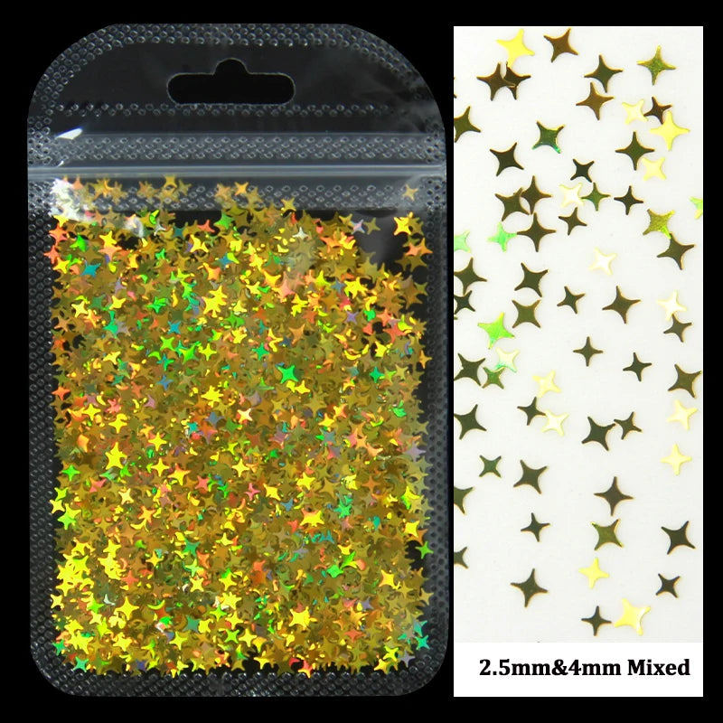 Holographic Nail Art Glitter - 2g Laser Star & Butterfly Sequins Flakes