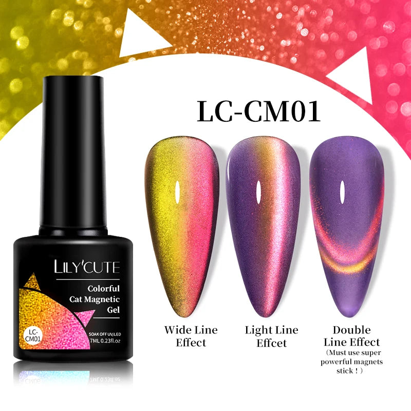 LILYCUTE 7ml 9D Cat Magnetic Gel Nail Polish - Iridescent Semi Permanent UV LED Gel Varnish