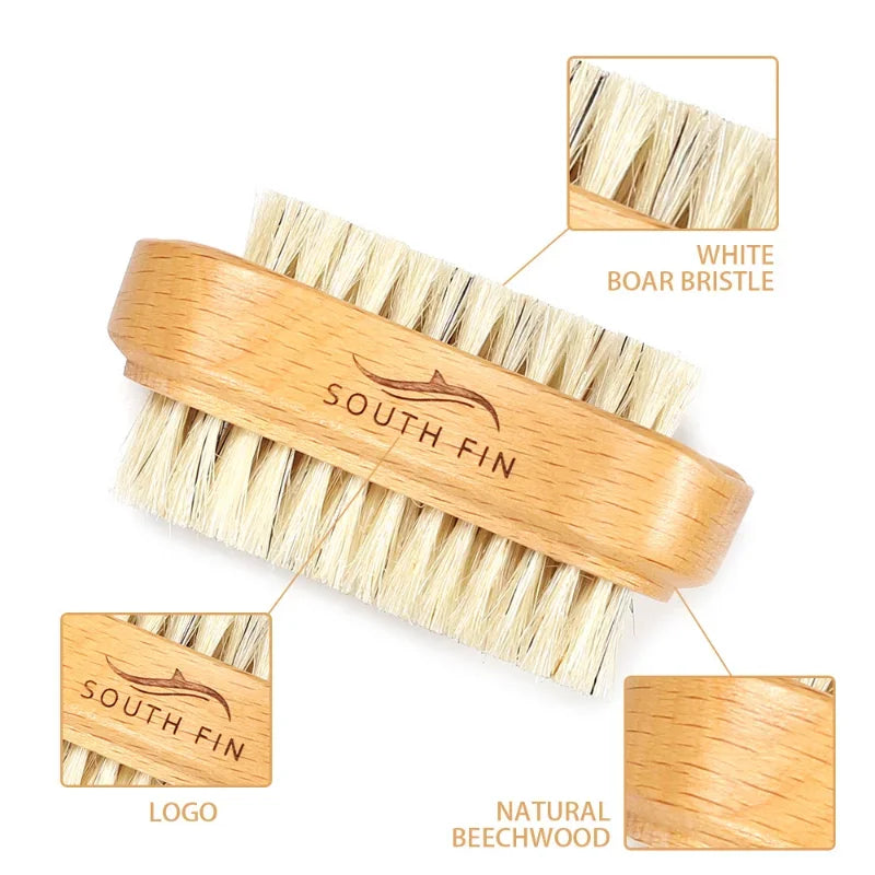 Double-Sided Nail Cleaning Brush with Wooden Handle - Natural Bristles for Manicure and Pedicure