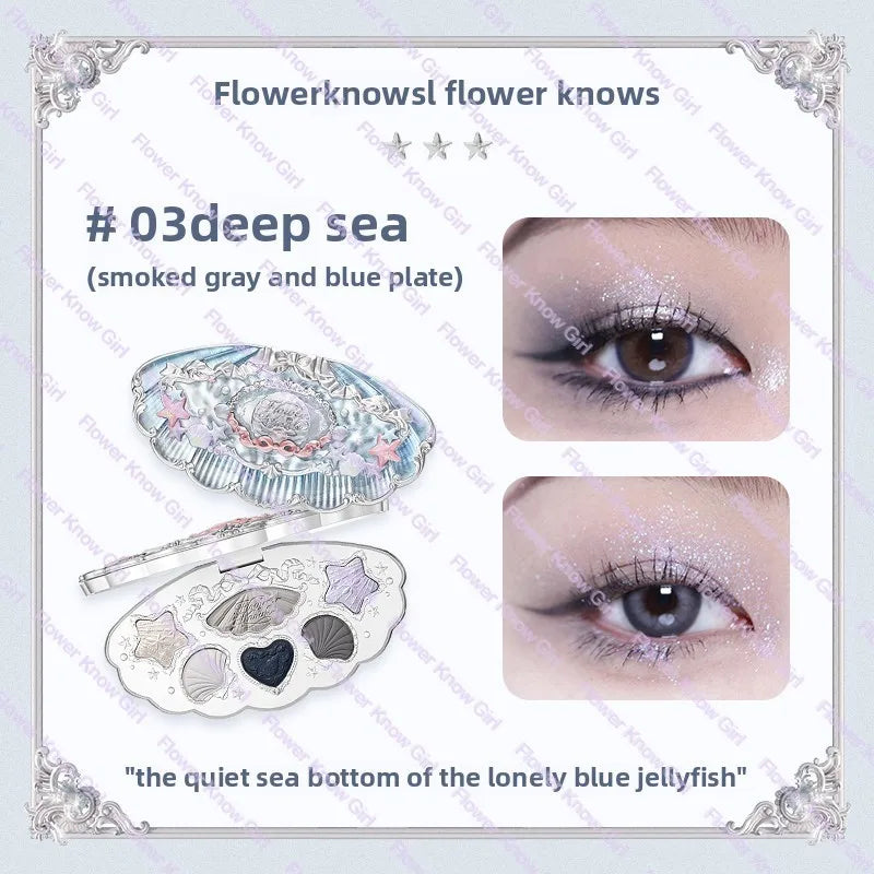 Flower Knows Moonlight Mermaid Eyeshadow Palette - 8 Color Matte Shimmer Glitter