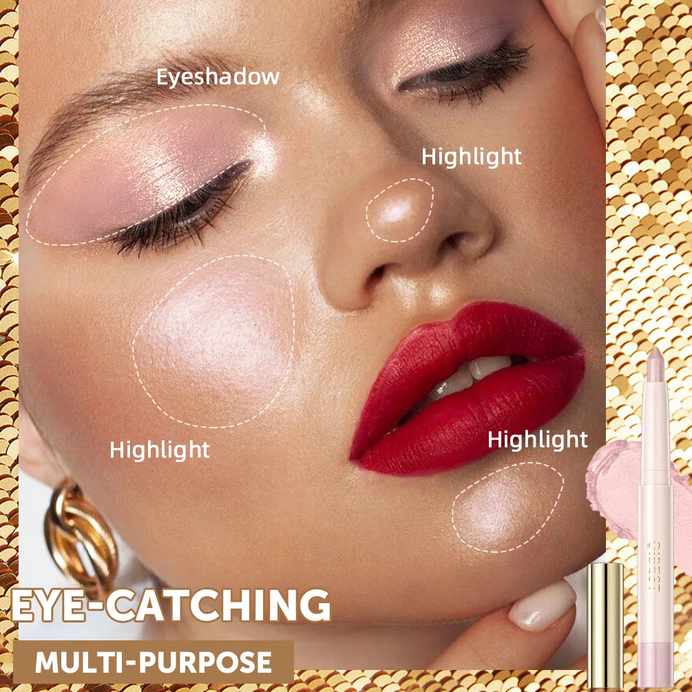 QIBEST Waterproof Pearlescent Eyeshadow Pencil Stick - Glitter Shimmer Highlighter Pen