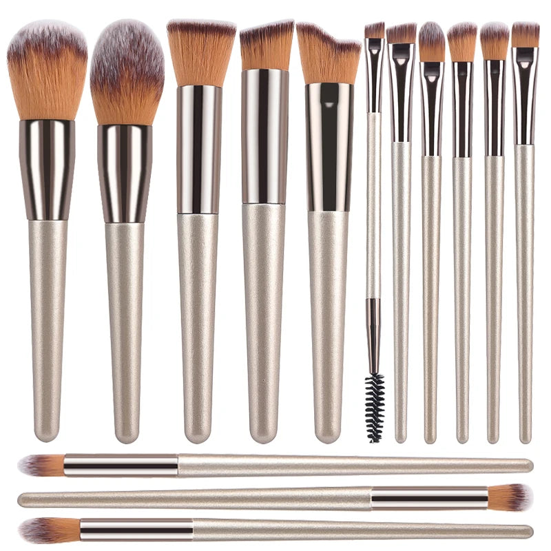 Champagne Makeup Brushes Set - 14 Piece Professional Synthetic Hair Cosmetic Brush Collection