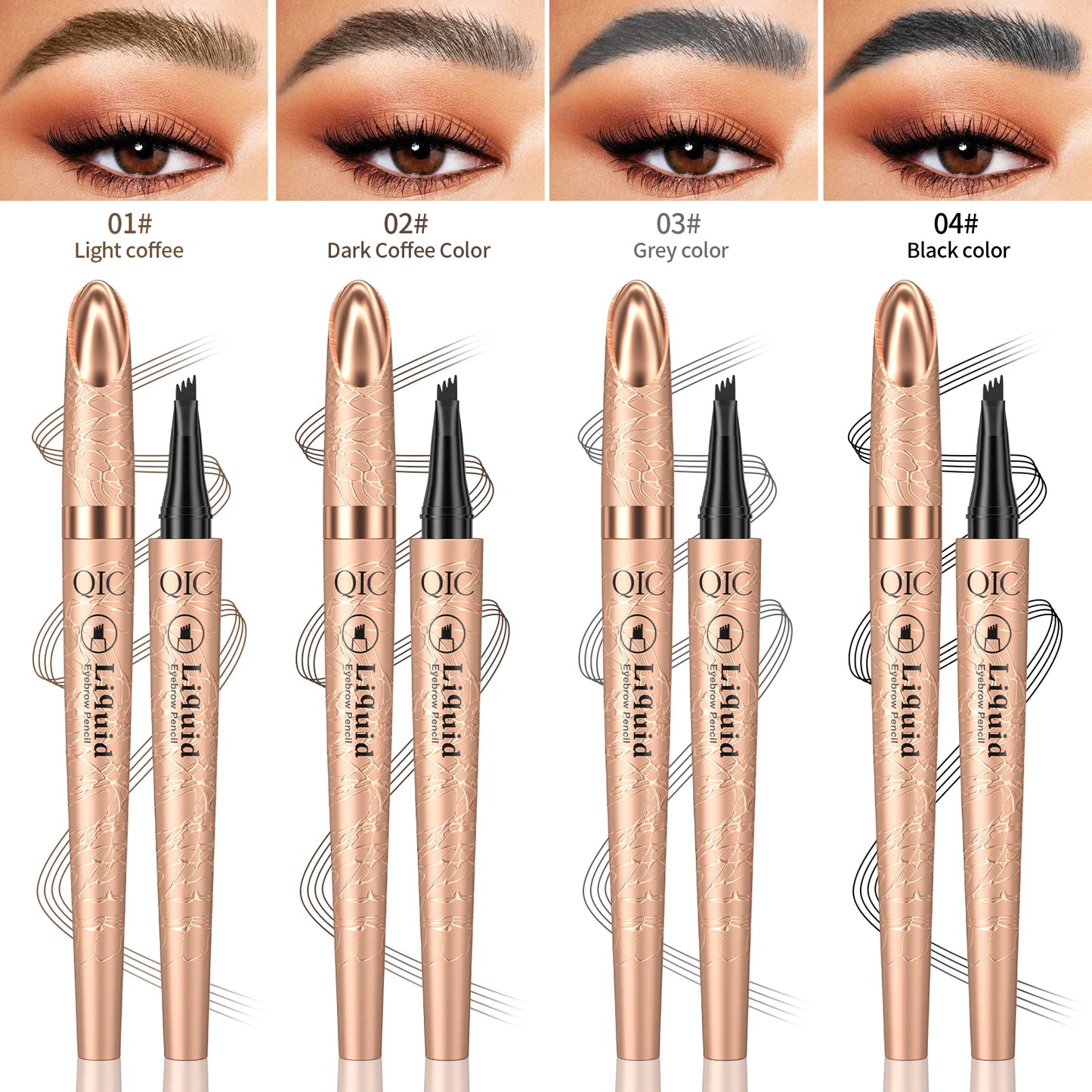 Eyebrow Pencil Liquid Waterproof - 4 Tip Microblade Pen Long-Lasting Natural