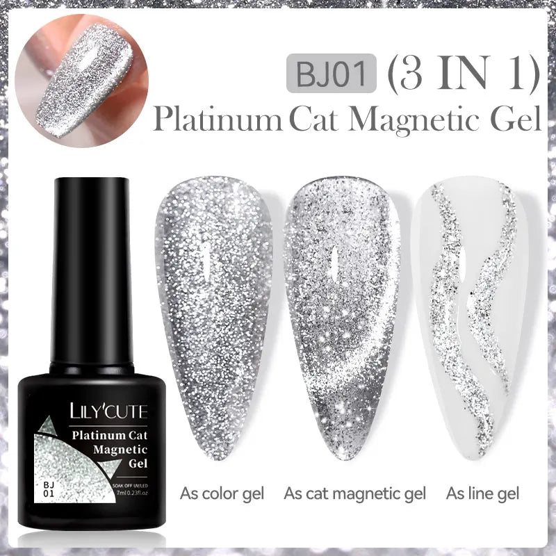 LILYCUTE 7ml 9D Cat Magnetic Gel Nail Polish - Iridescent Semi Permanent UV LED Gel Varnish