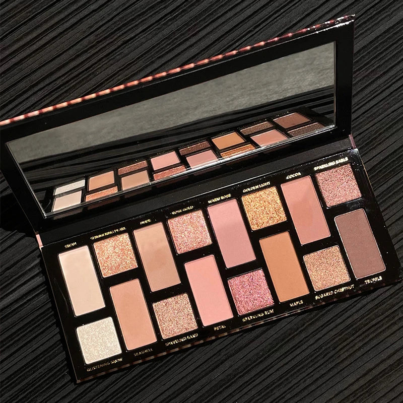 16-Color Matte & Glitter Eyeshadow Palette - Waterproof Long-Lasting Nude & Brown Shades