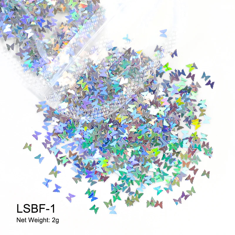 Holographic Nail Art Glitter - 2g Laser Star & Butterfly Sequins Flakes