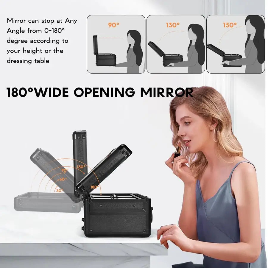 11 inch Travel Makeup Train Case with LED Mirror - 3 Color Adjustable Brightness