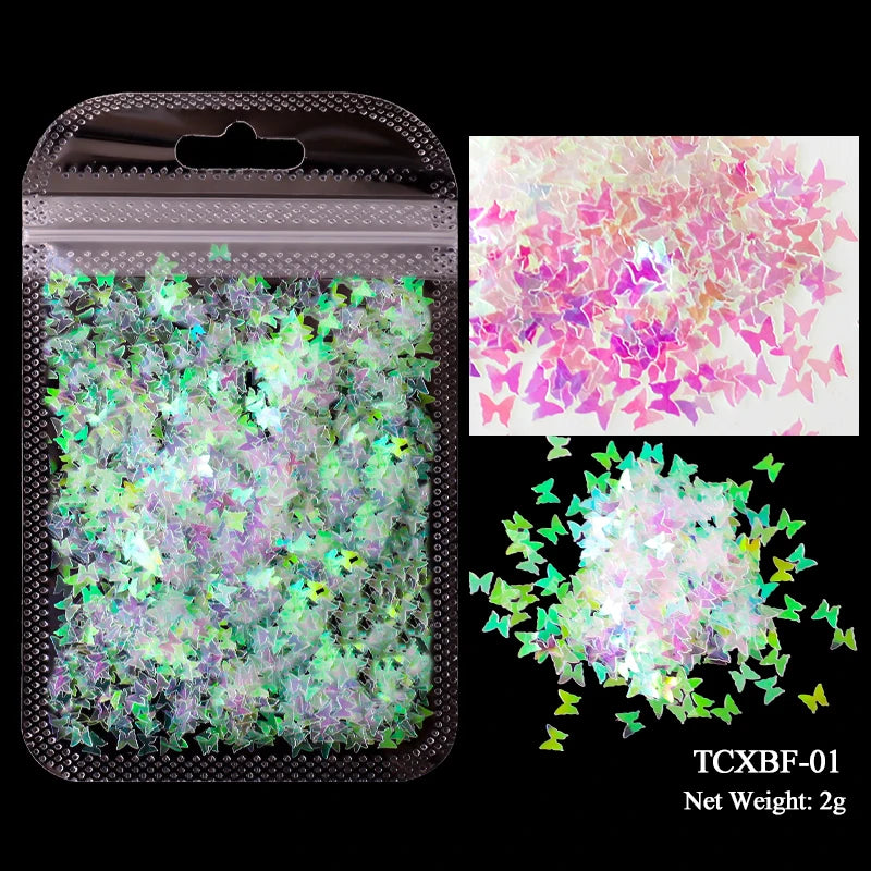 Holographic Nail Art Glitter - 2g Laser Star & Butterfly Sequins Flakes