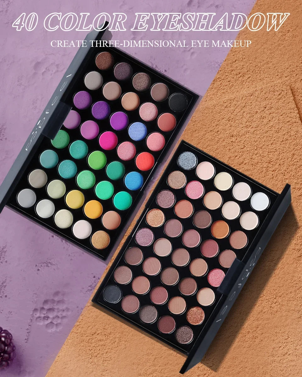 40-Color Eyeshadow Palette - Matte, Shimmer & Glitter Finish