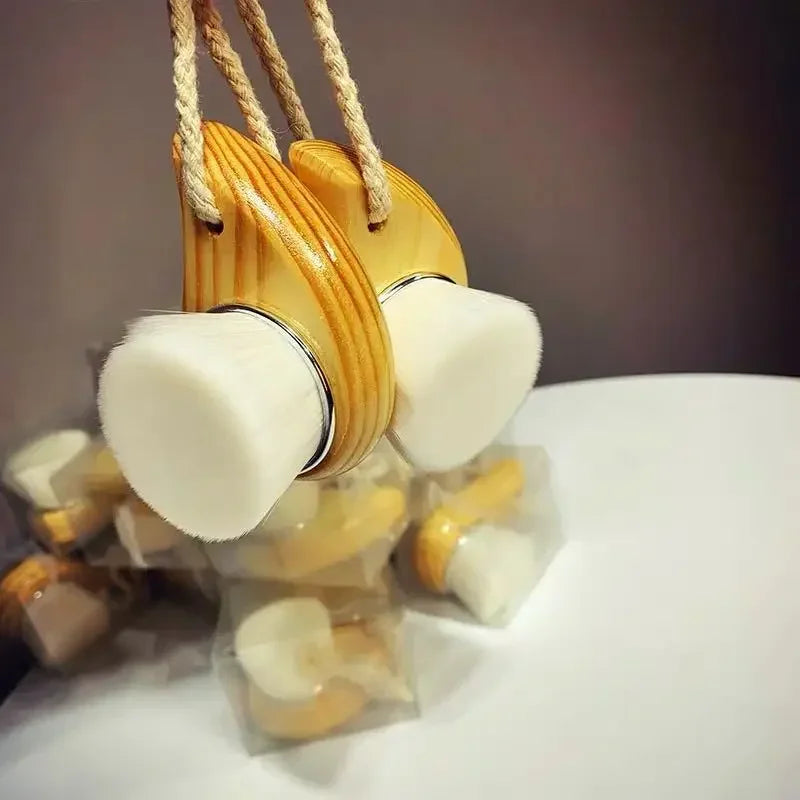 Wood Handle Facial Cleansing Brush - Manual Soft Silicone Face Massager for Pore Cleaning