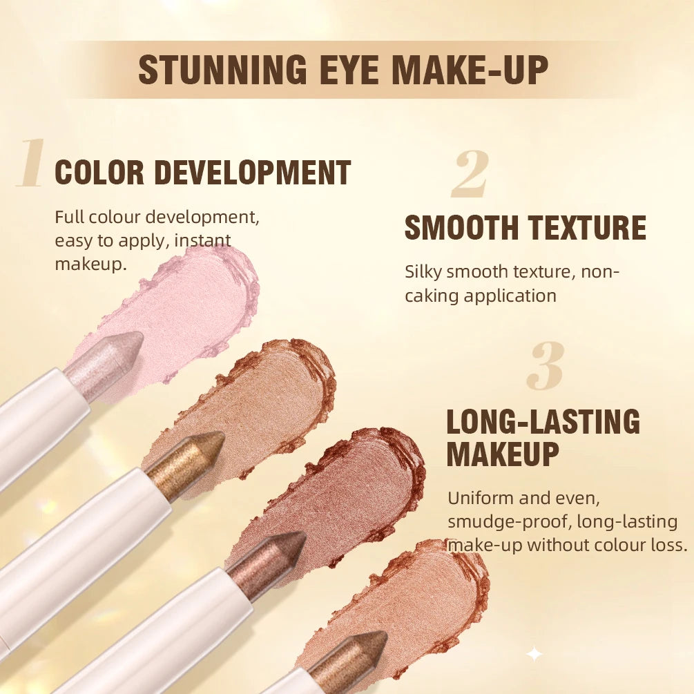 QIBEST Waterproof Pearlescent Eyeshadow Pencil Stick - Glitter Shimmer Highlighter Pen