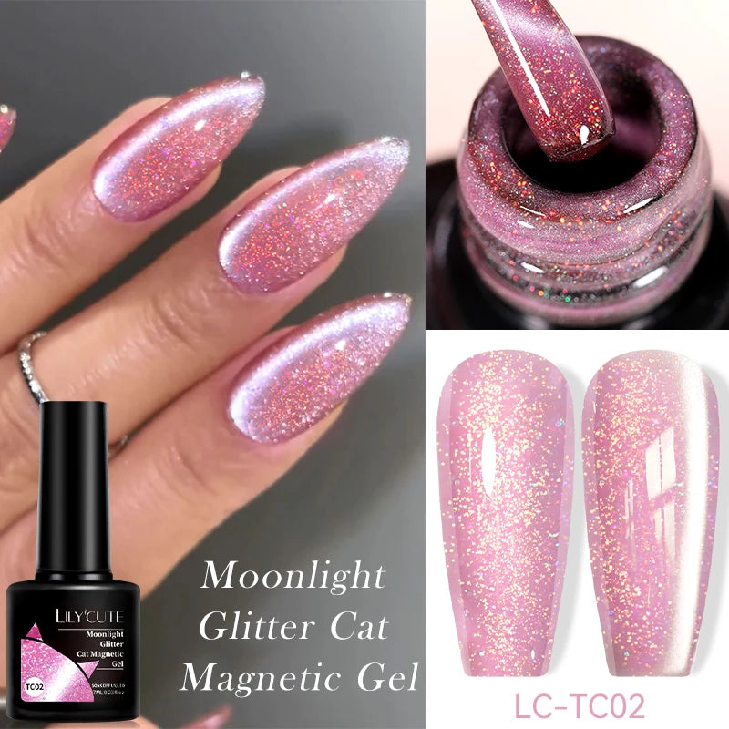 LILYCUTE 7ml 9D Cat Magnetic Gel Nail Polish - Iridescent Semi Permanent UV LED Gel Varnish