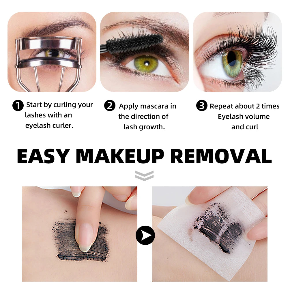 QIBEST New Black Mascara - Waterproof Lengthens Eyelashes 4D Silk Fiber Volume