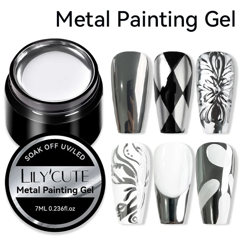 LILYCUTE 5ML Metallic Painting Liner Gel - Super Bright Gold Silver Mirror Drawing Gel