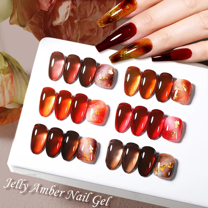 LILYCUTE 7ML Jelly Amber Gel Nail Polish - Semi Permanent UV Gel with Leopard Pattern Effect