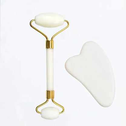 Natural Jade Roller and Gua Sha Set - Face and Body Massage Tool for Lifting and Eye Care