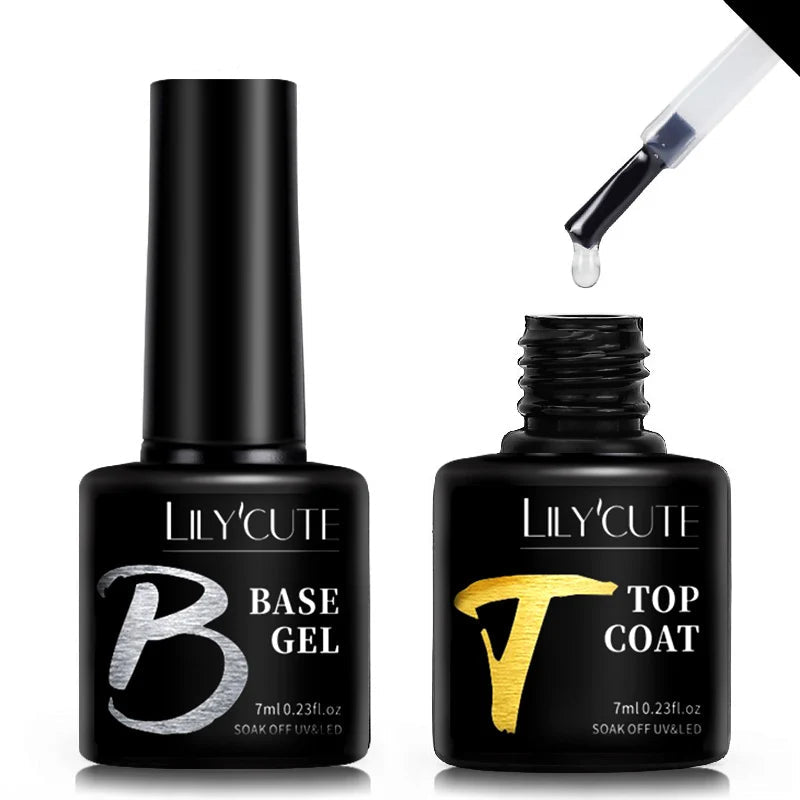 LILYCUTE 7ML Base and No-Wipe Top Coat - UV Gel Nail Polish Set