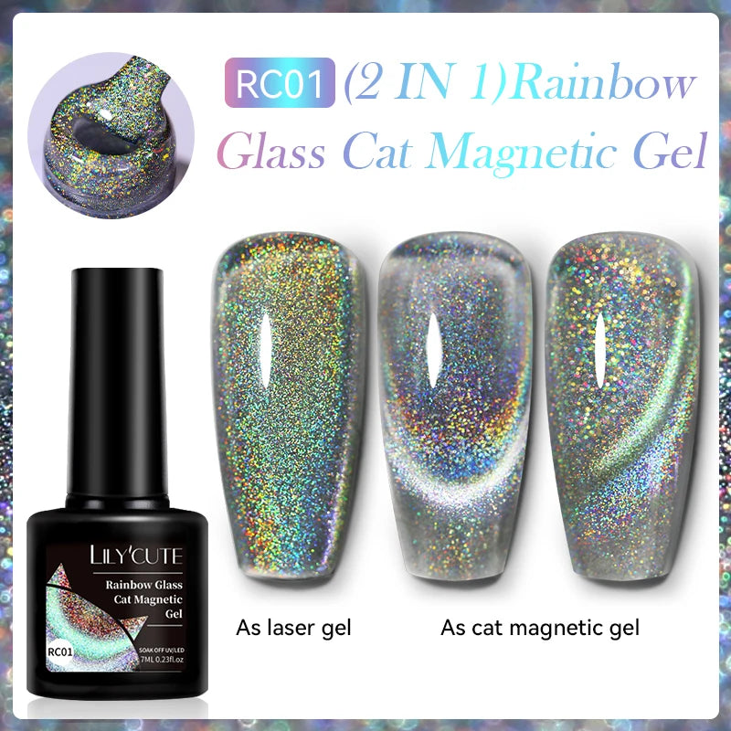 LILYCUTE 7ml 9D Cat Magnetic Gel Nail Polish - Iridescent Semi Permanent UV LED Gel Varnish