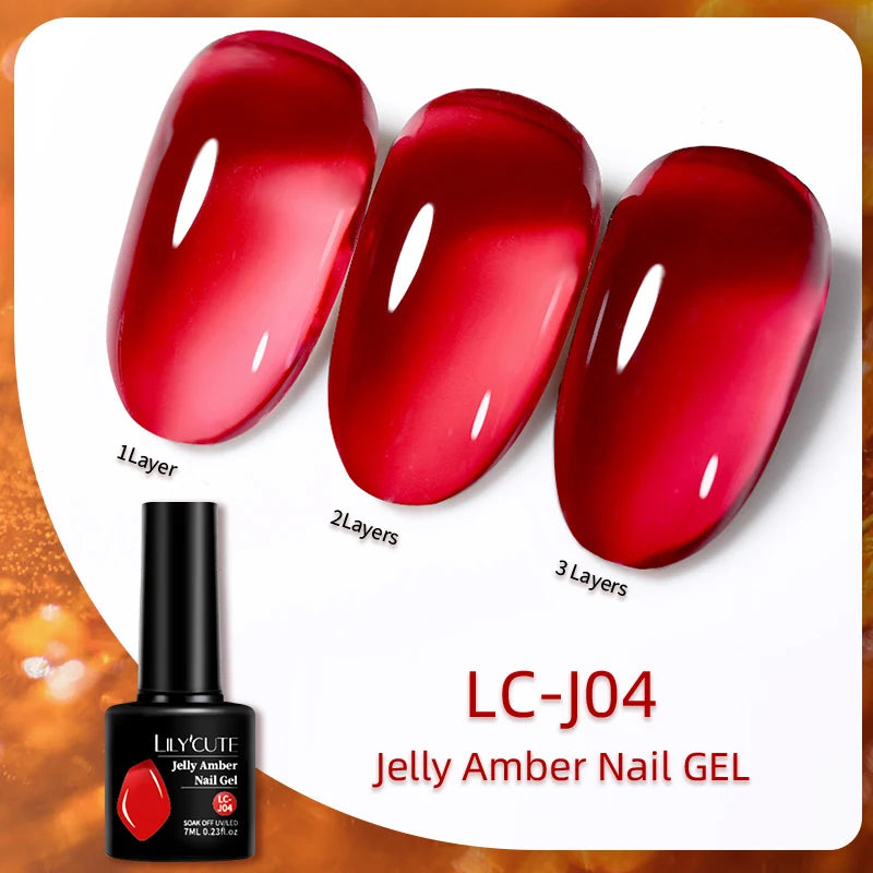 LILYCUTE 7ML Jelly Amber Gel Nail Polish - Semi Permanent UV Gel with Leopard Pattern Effect
