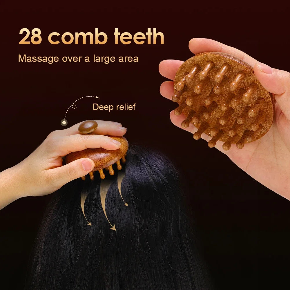 Sandalwood Massage Comb with Finger Ring - Anti-Static Scalp Massager and Guasha Tool