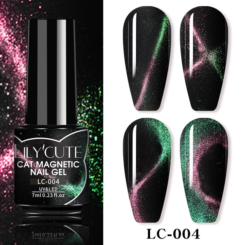LILYCUTE 7ml 9D Cat Magnetic Gel Nail Polish - Iridescent Semi Permanent UV LED Gel Varnish