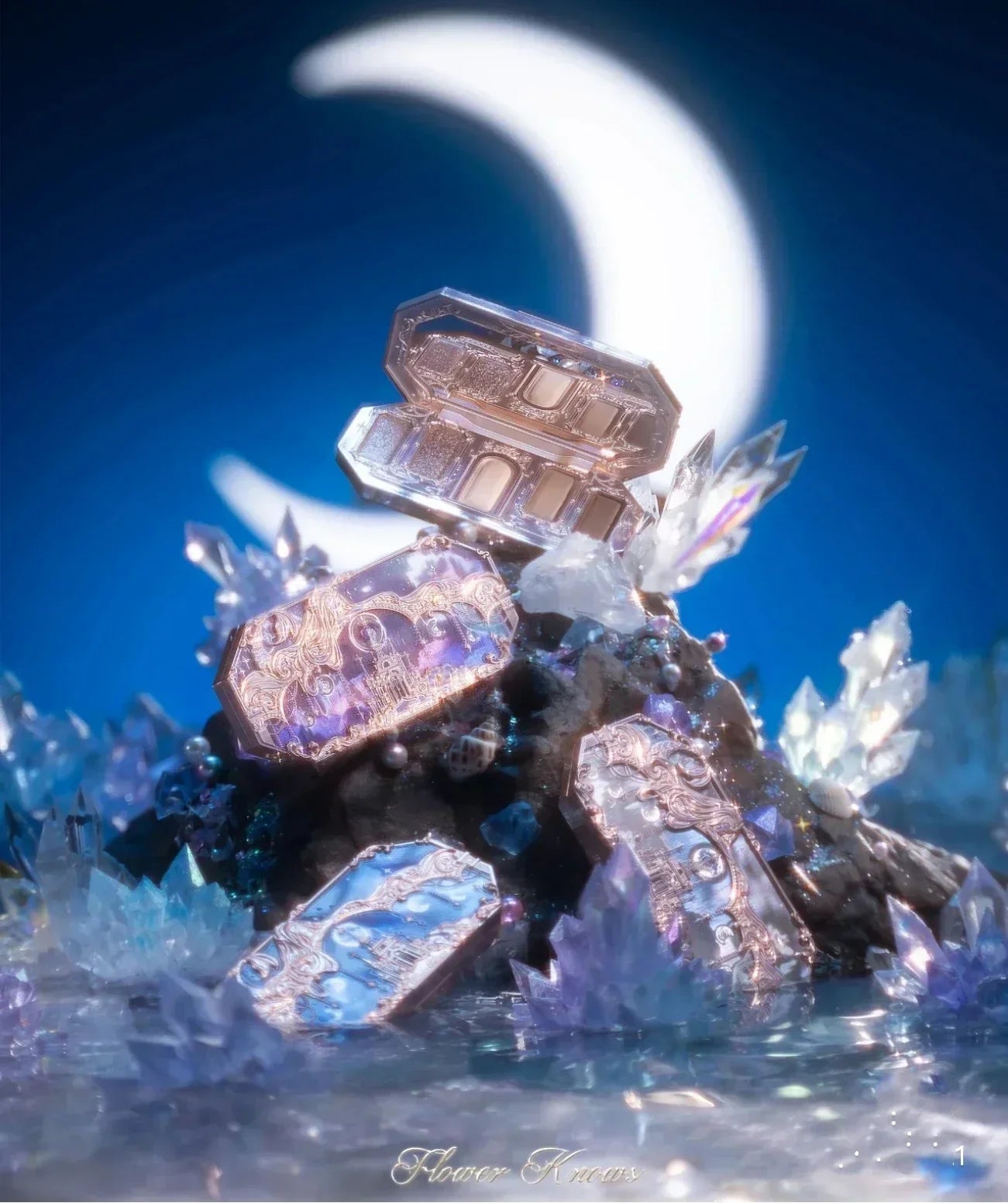 Flower Knows Moonlight Mermaid Eyeshadow Palette - 8 Color Matte Shimmer Glitter