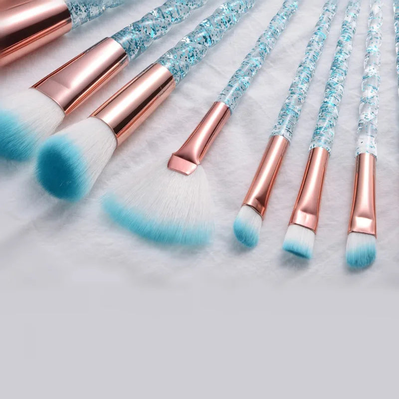 Unicorn Makeup Brushes Set - 10 Piece Glitter Foundation Powder Cosmetic Brush Set